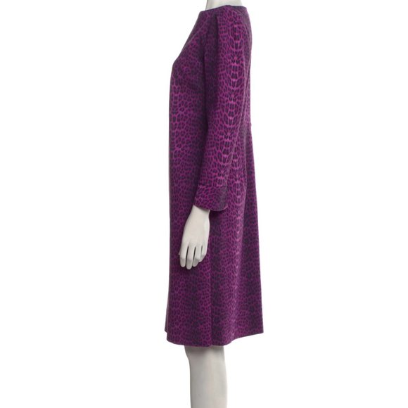 CHIARA BONI Animal Print Purple Puff Sleeve Knee-Length Dress Large Sz 48 - Picture 2 of 5